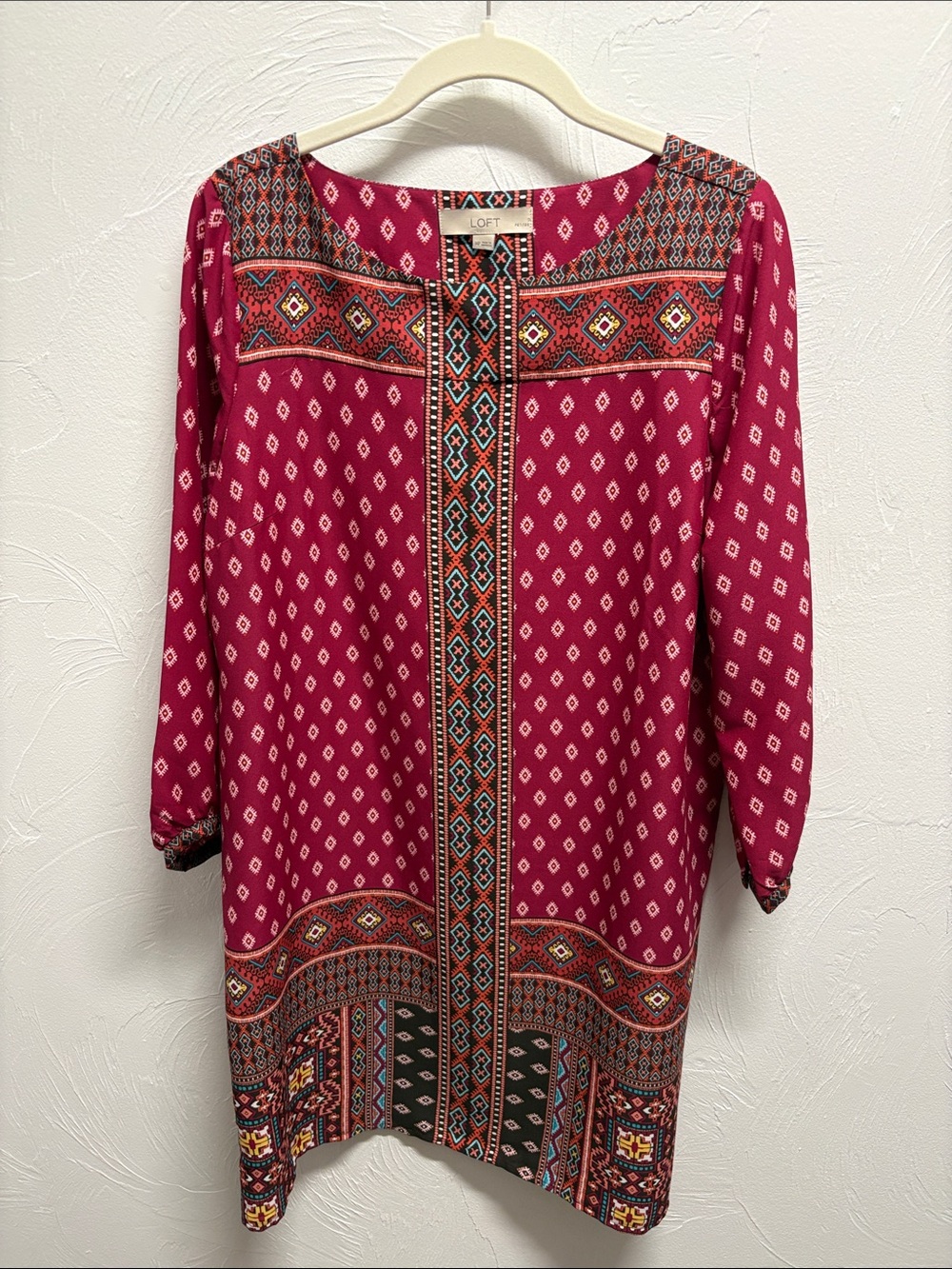 LOFT Magenta Geometric Border Tunic